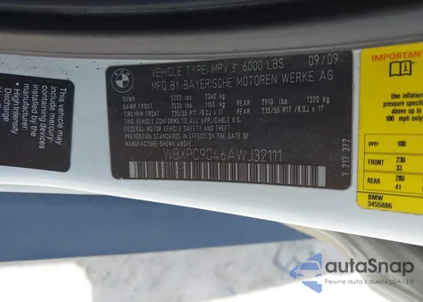 2010 BMW X3 xDrive30I from USA, damaged, VIN WBXPC9C46AWJ32111